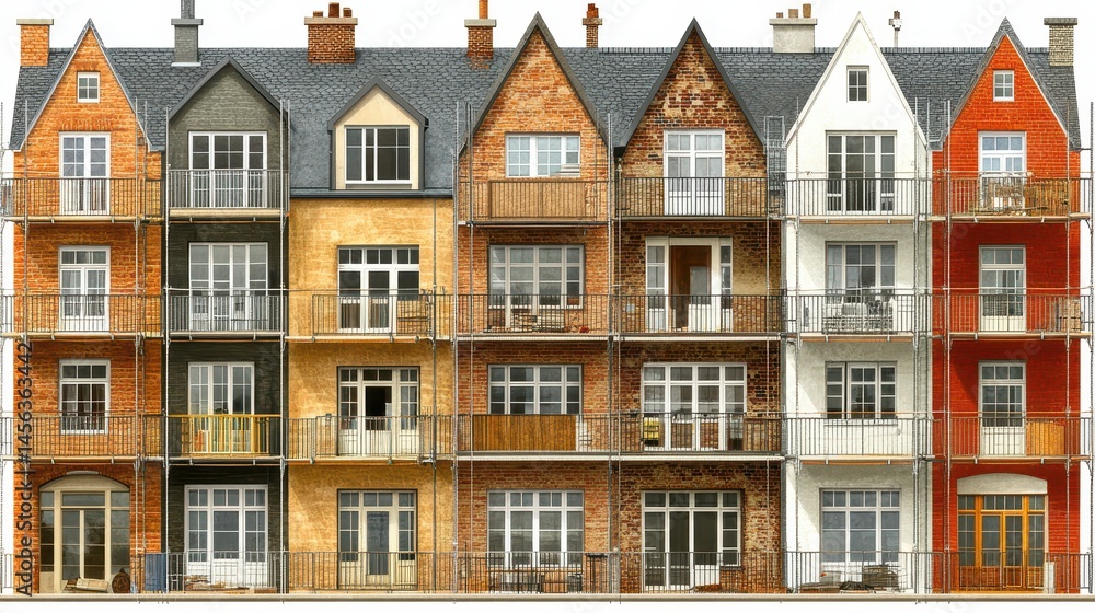 Fototapeta premium Charming Colorful Facades of Apartment Buildings Urban Residenti