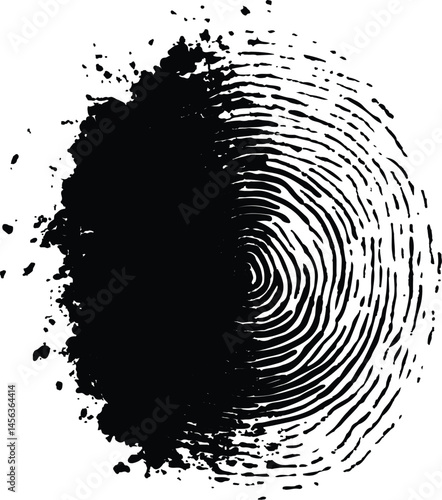  Vector black fingerprint white background. Black fingerprint isolated on transparent or white background,	