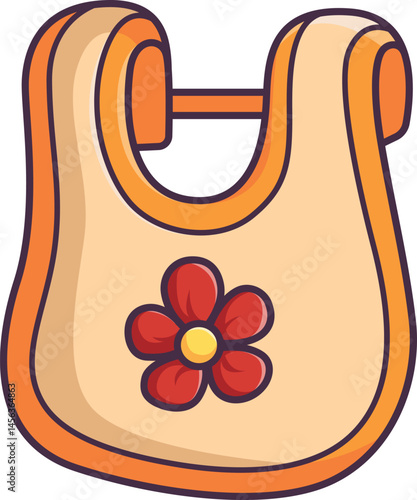 Cute baby bib with flower illustration Vector Illustration Icon. Flat Cartoon Style