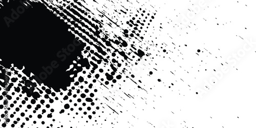 Black spots, splashes and dotted paint marks on a white background. grunge texture of old background. Grunge black and white distress. Dot texture background. Halftone dotted grunge texture. 
