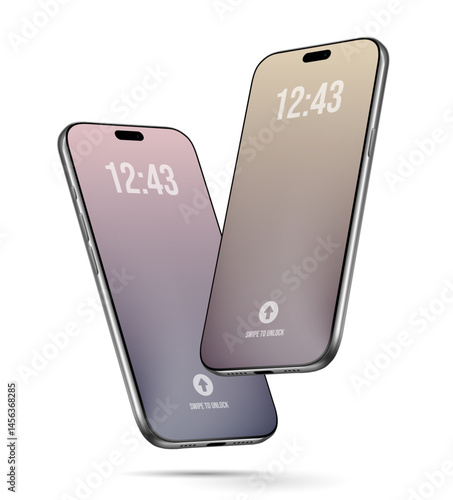 Smartphones modern frameless with blank screens angled on white background. Vector illustration