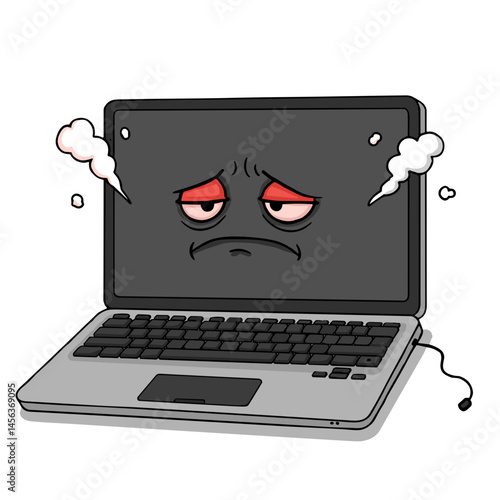 Frustrated laptop character with steam expressing office struggles for sticker pac
