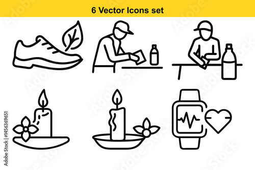 Wellness Icons  Cleanliness, Fitness, and Relaxation Vector Graphics