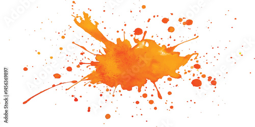 Isolated orange paint splatter on white background. Orange stroke of paint isolated on transparent background. Watercolor orange cloud with splatter texture on transparent background. 