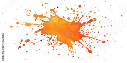 Isolated orange paint splatter on white background. Orange stroke of paint isolated on transparent background. Watercolor orange cloud with splatter texture on transparent background. 