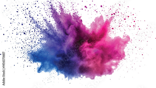 Explosive burst of vibrant rainbow colors. Colorful rainbow holi paint color powder explosion isolated white wide panorama background.