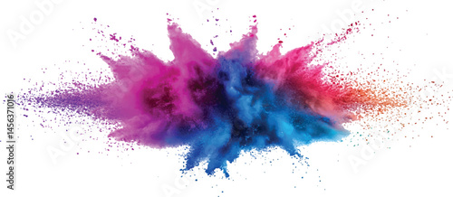  A photo of colorful bright rainbow holi paint color powder explosion isolated on white background.