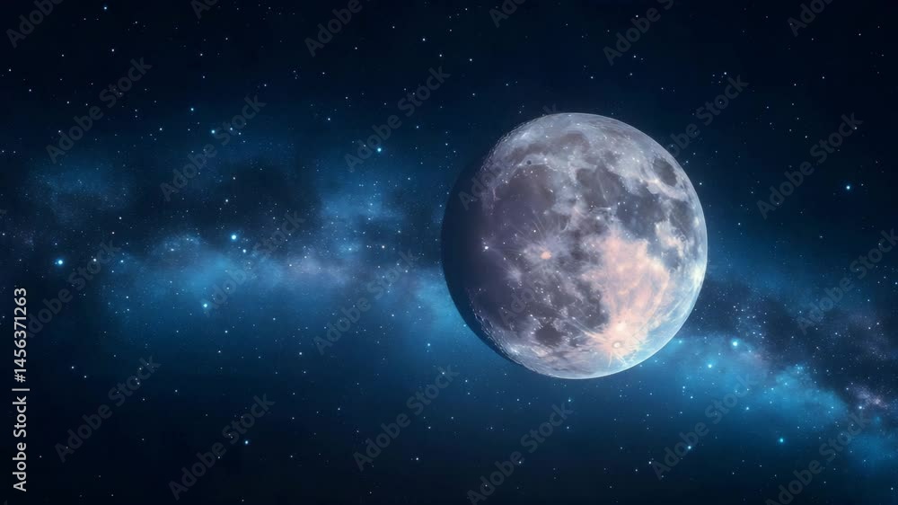 Majestic Full Moon Shining Brightly in the Night Sky over a Starry Milky Way Galaxy Majestic Full Moon Shining Brightly in the Night Sky over a Starry Milky Way Galaxy