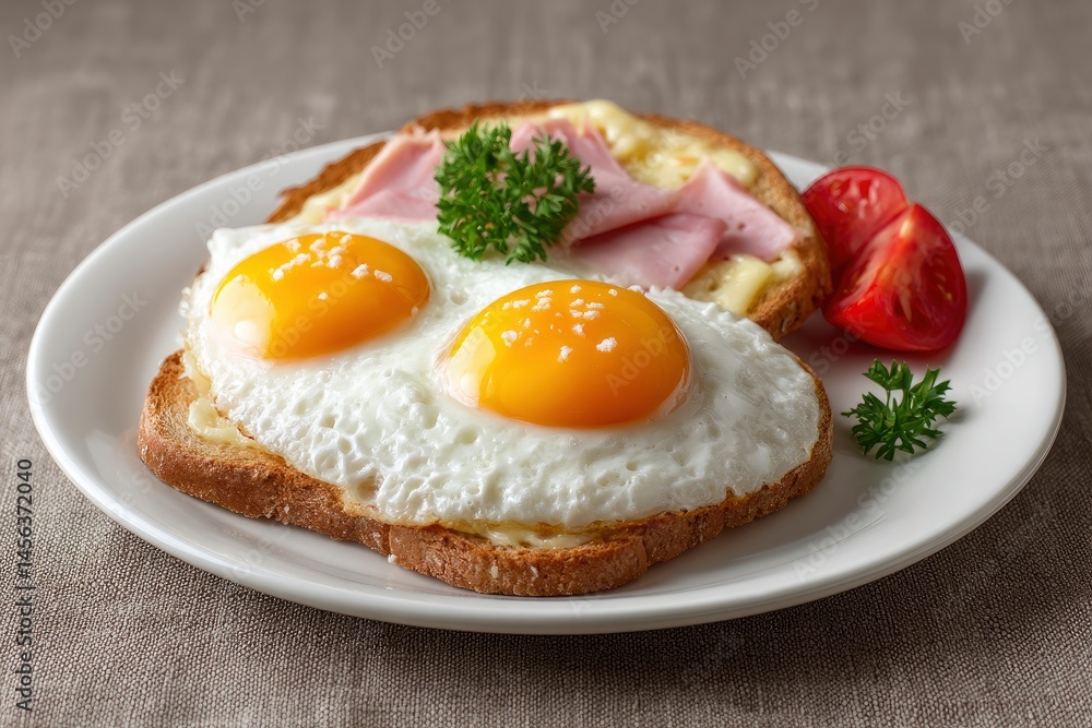 Toast with Fried Eggs, Ham and Tomato Toast with Fried Eggs, Ham and Tomato