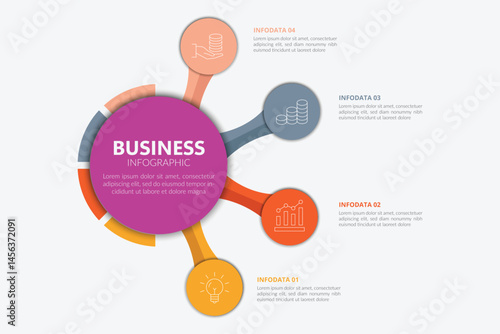 Professional 4 Step Infographic Template for Corporate Reports, Data Visualization, and Business Slides – Adobe Stock Vector