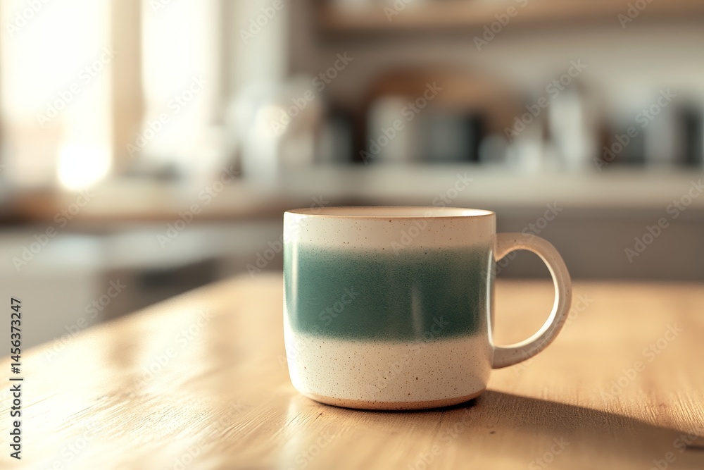 Fototapeta premium Close-up of a ceramic mug on a wooden table.