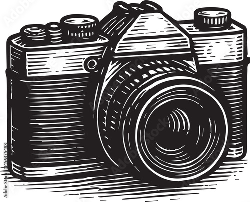 vintage photograph camera drawing vector illustration