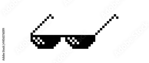 Pixel sunglasses icon, Thug life glasses, Meme eyewear vector, Retro pixel shades, Cool black glasses, 8-bit meme accessory, sunglasses meme, like a boss meme, pixel art.