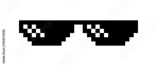 Pixelated sunglasses icon, Pixel glasses meme, Meme eyewear vector, Retro pixel shades, Cool black glasses, 8-bit meme accessory, sunglasses meme, like a boss meme, pixel art.