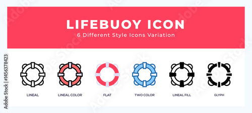Lifebuoy set of icons. Vector illustration with different styles.