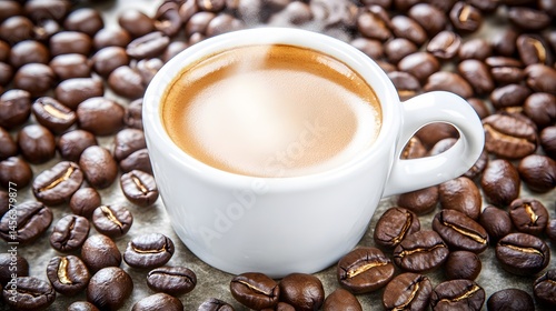 Espresso Coffee Cup Surrounded by Roasted Beans