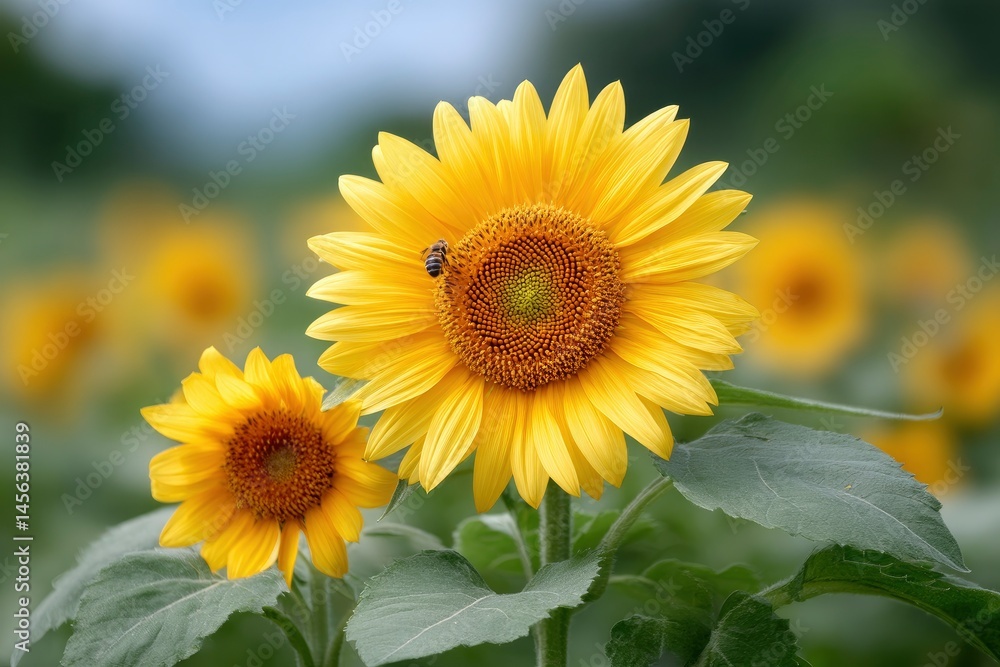 Obraz premium Sunflower with Bee in Field