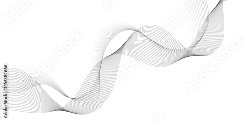 Abstract grey, white smooth element swoosh speed wave modern stream background. Wave with lines created using blend tool. Abstract frequency sound wave lines and twisted curve lines background.	