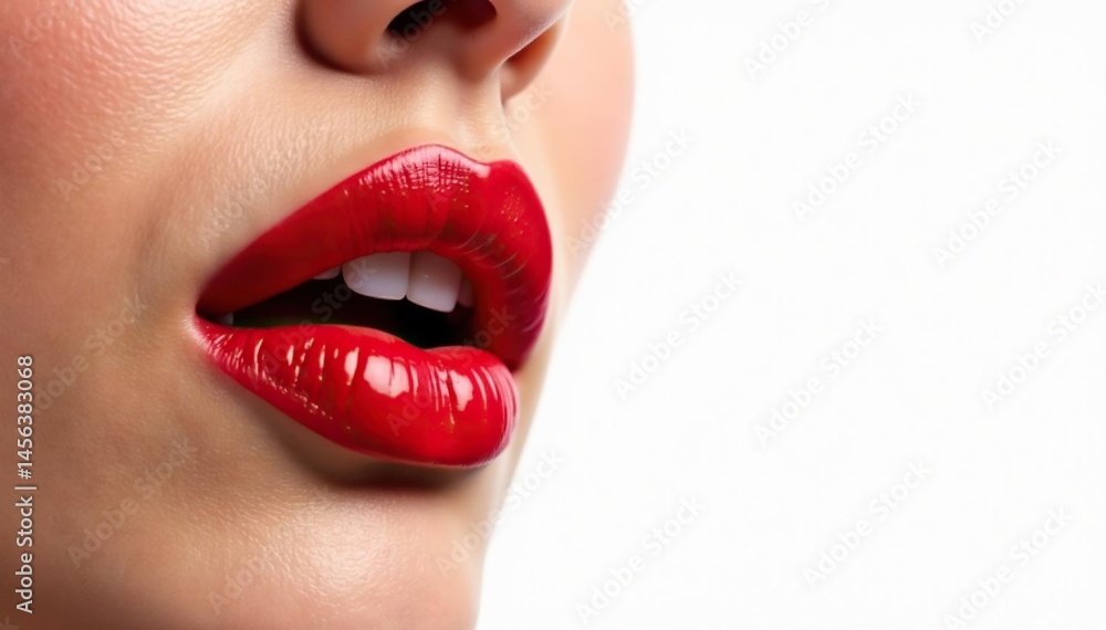Obraz premium Close-up vibrant red lips, stark white backdrop, clean, macro, attractive