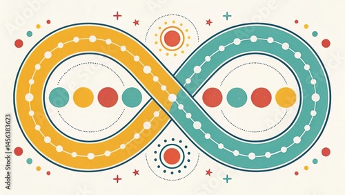 Spiraling loops and dots in flat design