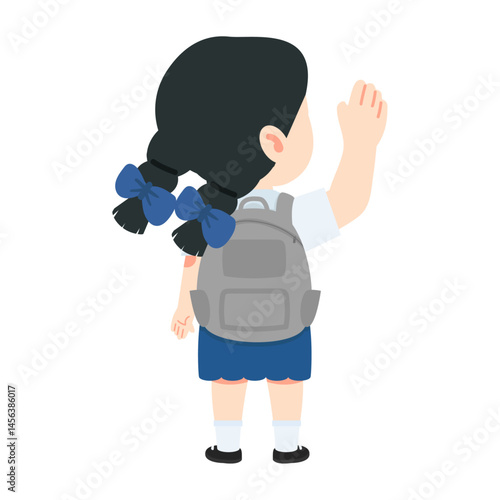 Cartoon Girl Waving Goodbye with Backpack