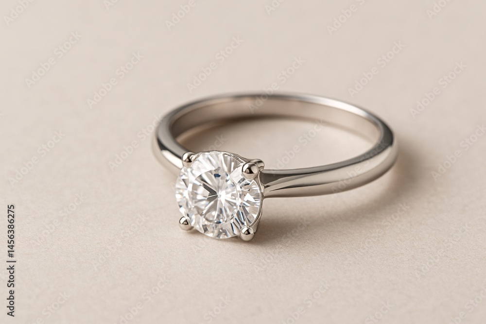 A close-up image of a classic solitaire engagement ring featuring a brilliant-cut diamond set in a sleek, polished platinum band. A close-up image of a classic solitaire engagement ring featuring a brilliant-cut diamond set in a sleek, polished platinum band.