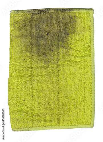 Dirty Yellow Microfiber Cleaning Cloth Used Household Rag with Stains and Wear Marks