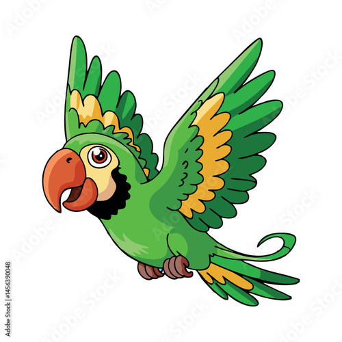 
A vibrant and colorful parrot perched on a tree branch, showcasing its bright green, red, and yellow feathers. This exotic bird is known for its intelligence, playful nature, and ability to mimic hum