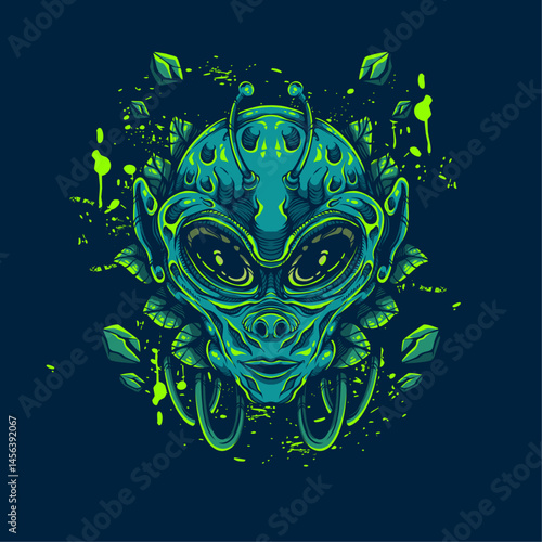 green alien with floral decoration illustration