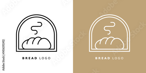 Bread logo design template. Freshly baked baguette or loaf in the oven. Perfect for bakery shop, restaurant or café. Vector line illustration with EDITABLE stroke.