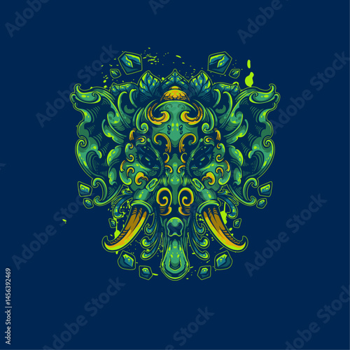 green ganesha elepant artwork illustration