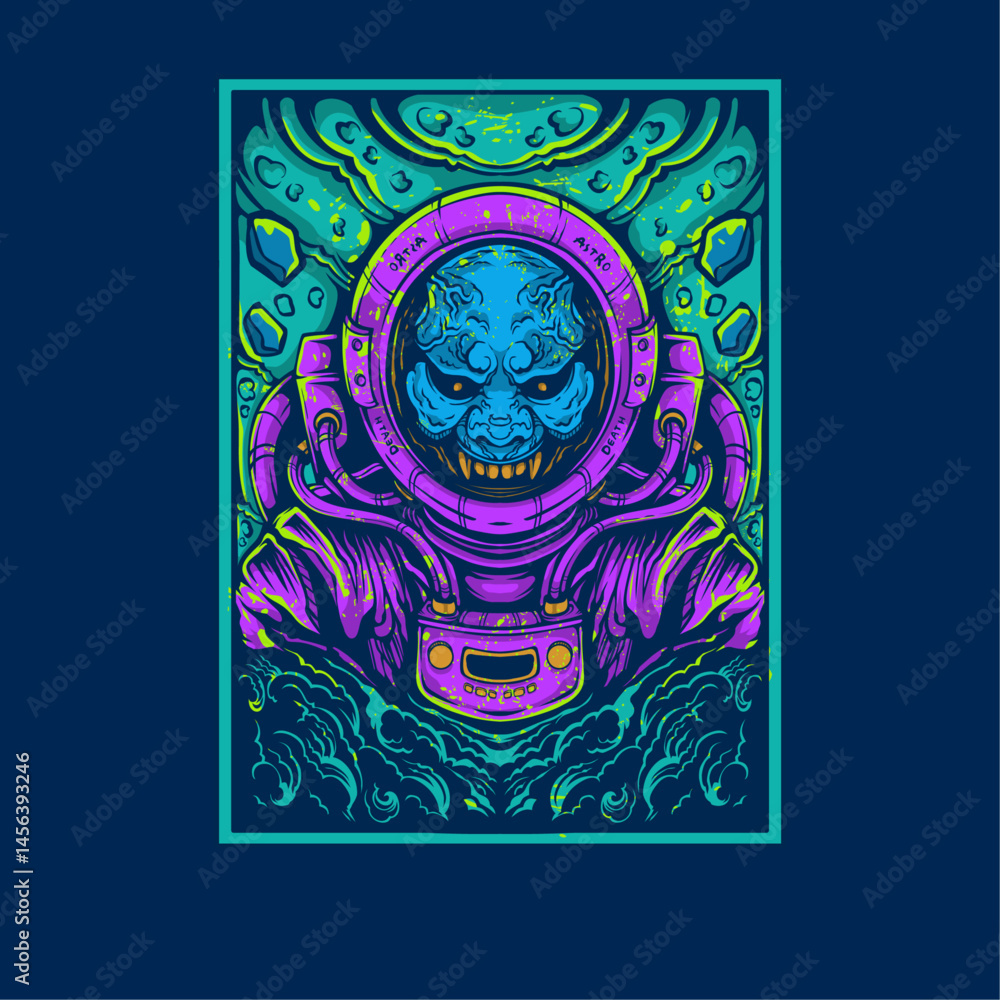 Fototapeta premium creepy astronout with green background artwork illustration