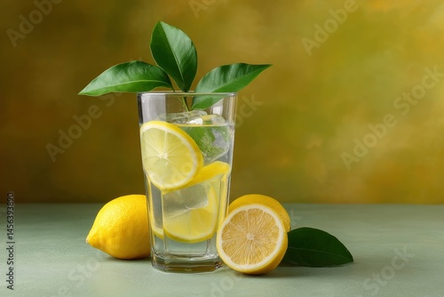 Lemon Water with Ice and Lemons
