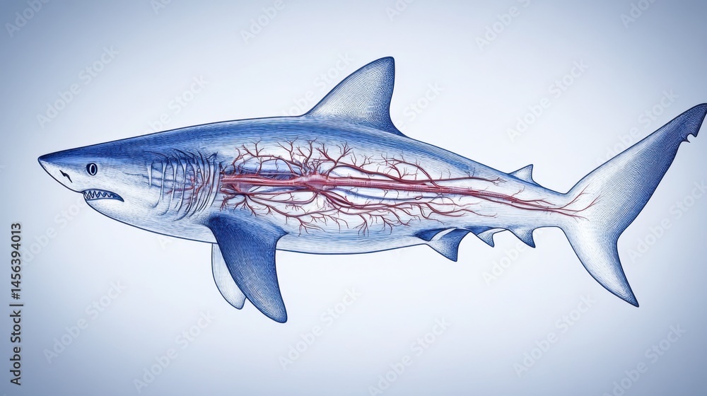 Obraz premium Marine biology illustration of shark respiratory and circulatory systems