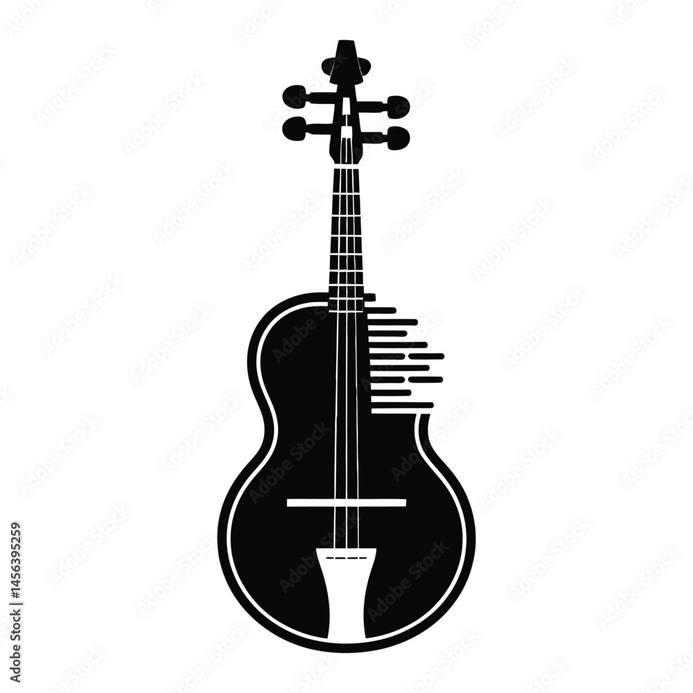 Fototapeta premium Nyckelharpa keyed fiddle Silhouette, Vector, Illustration, Icon, Logo, White Background.