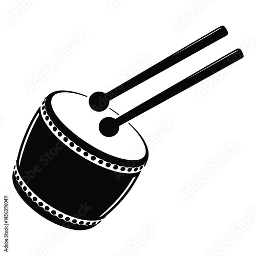 Taiko drumsticks Silhouette, Vector, Illustration, Icon, Logo, White Background.