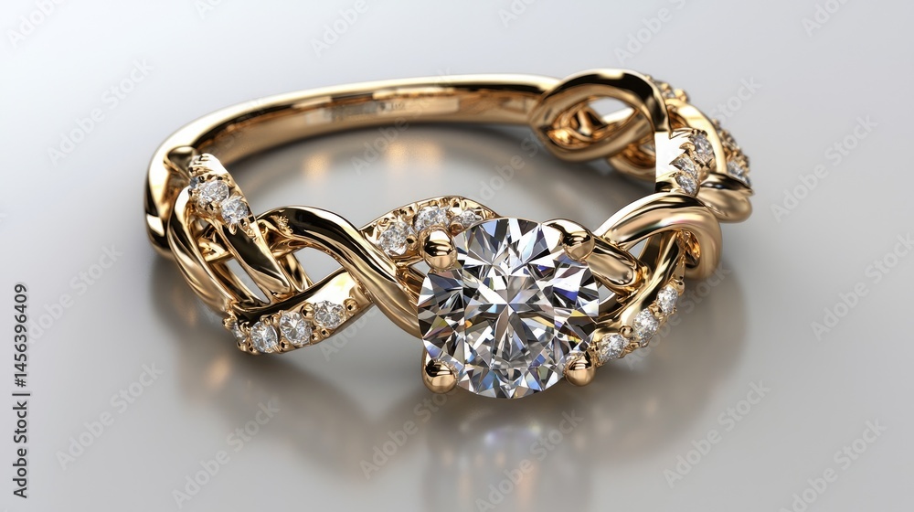 Elegant gold ring with a center diamond and intricate design. Elegant gold ring with a center diamond and intricate design.