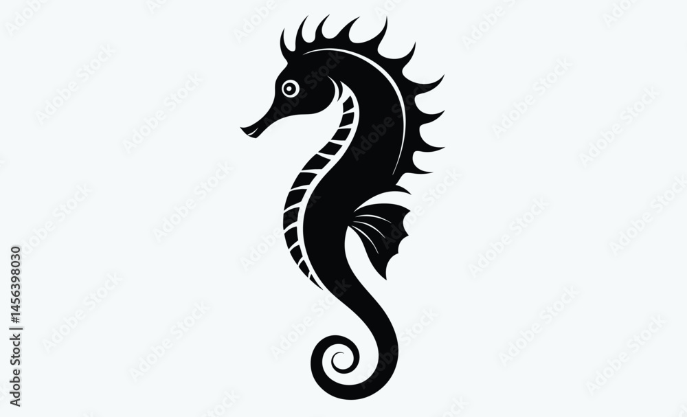 Fototapeta premium Seahorse silhouette, Seahorse vector silhouette an white background, marine animal vector