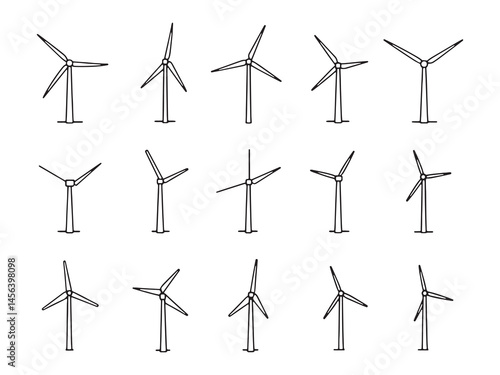 Sustainable Wind Energy Generation Vector Line Artwork
