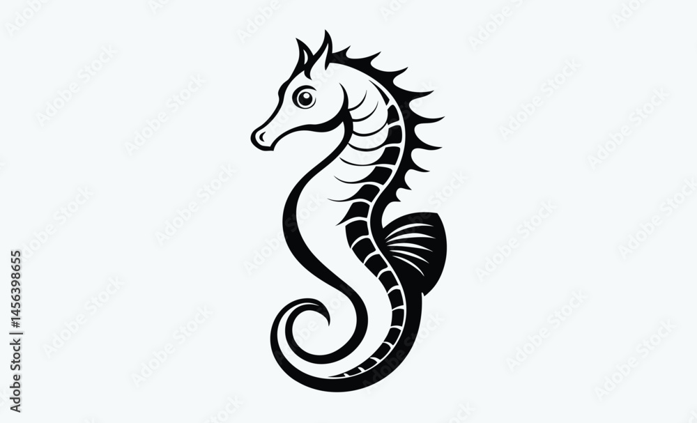 Obraz premium Seahorse silhouette, Seahorse vector silhouette an white background, marine animal vector