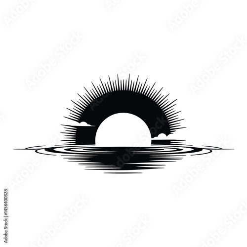 Sun halo optical phenomenon Silhouette, Vector, Illustration, Icon, Logo, White Background.