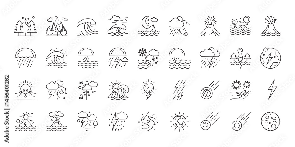 Fototapeta premium Diverse Weather Condition Line Icons Collection Outline Style Vector 