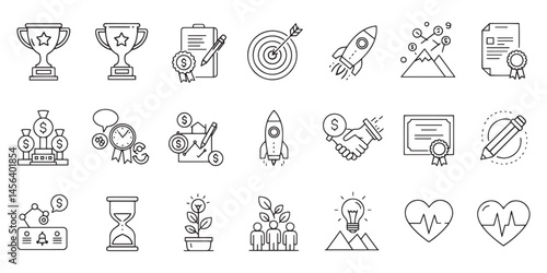 Business and leadership icons represent key aspects of company	