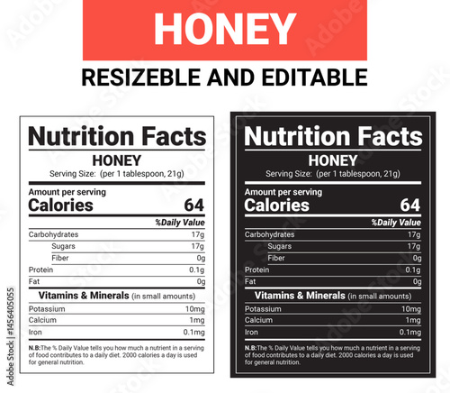 honey nutrition facts, honey label design, honey calories chart, editable nutrition label, honey nutrition label template, printable food label, nutrition facts for honey