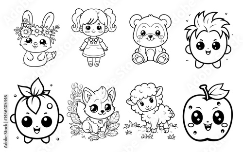Kawaii Cartoon Friends A world of cute characters from a bunny to an apple