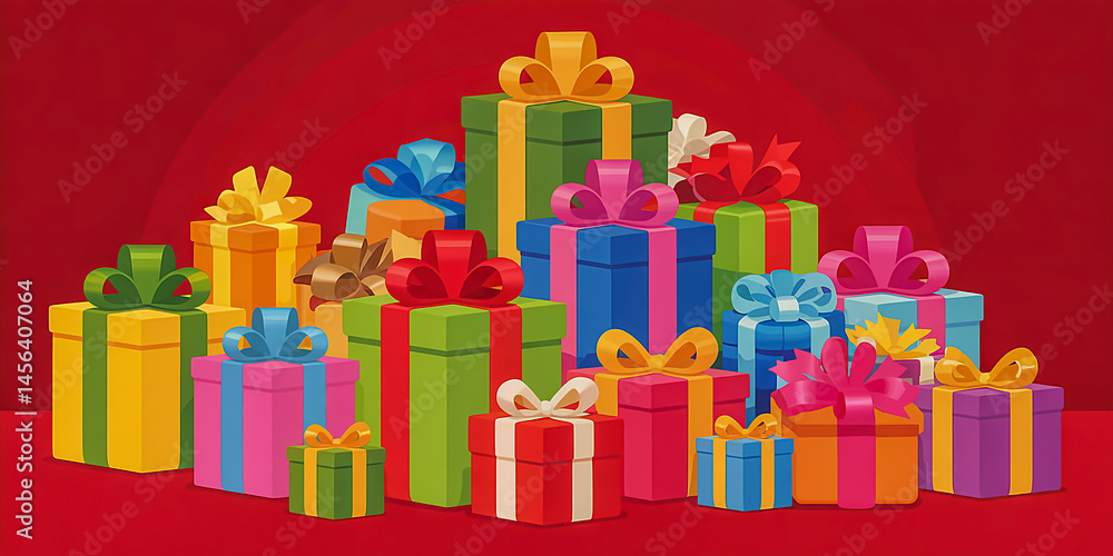 Fototapeta premium Festive Close-Up Twin Gift Boxes in Metallic Wrap with Golden Bokeh Glow