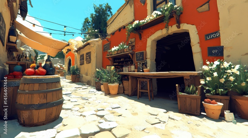 Fototapeta premium Charming mediterranean village scene with vibrant architecture s