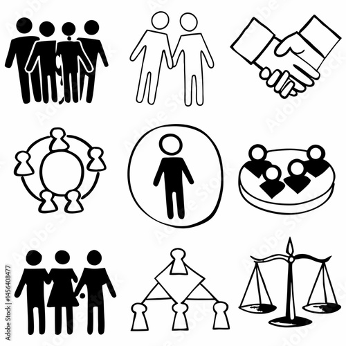 Society line icon set. Social group, people, communication, human community, interaction, unification and other. Outline icon in linear style. Vector collection.
