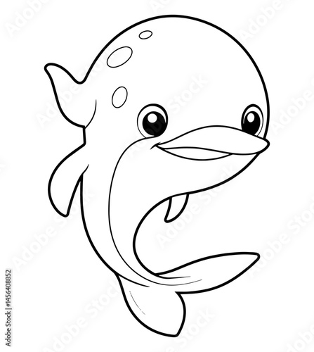 Playful dolphin cartoon midleap with a cheerful smile and spotted forehead