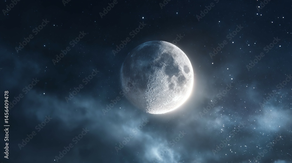 Full moon shines brightly in a dark night sky with scattered stars. Full moon shines brightly in a dark night sky with scattered stars.